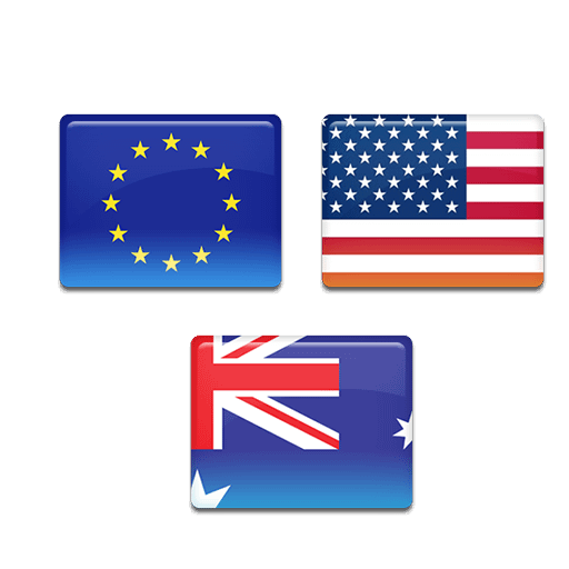 Australia, Usa, Europe Flags