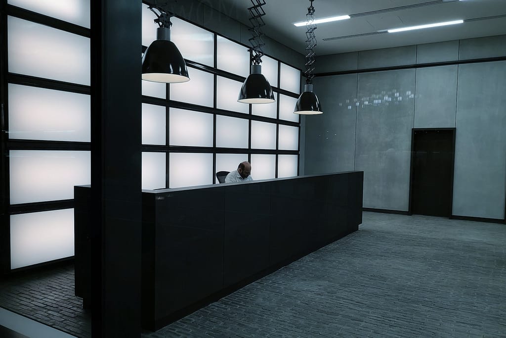 modern dark reception desk