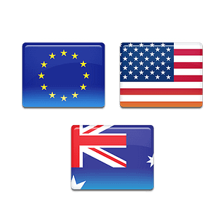 Australia, Usa, Europe Flags